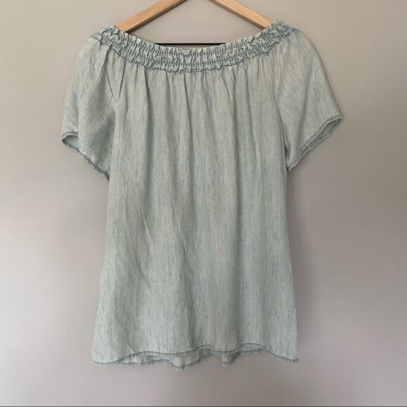 Michael Stars Small Chambray Short Sleeve Off Shoulder Chambray Top Shirt - Picture 5 of 8